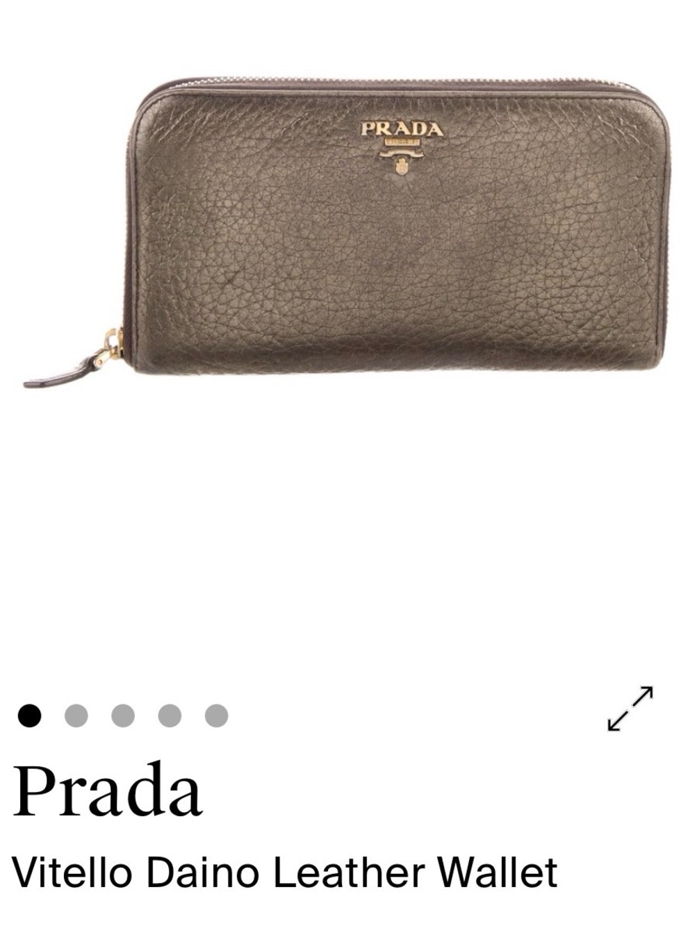 Prada Metallic pewter Vitello Daino Leather Zip Wallet